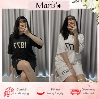 Bộ đồ unisex 3158 ⚡ SIÊU HOT ⚡ Set quần áo tay lỡ chất cotton form rộng oversize màu đen-tan phong cách Hàn Quốc