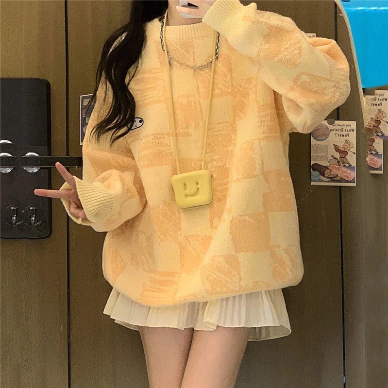 Áo Khoác Jacquard Màu Vàng Kem Hoạt Hình Ngọt Ngào Thời Trang Thu Đông Cho Học Sinh