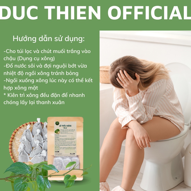Bột Lá Trầu Không Nguyên Chất Xông Hơ Vùng Kín - Se Khít Âm Đạo, Làm Hồng Khử Mùi Hôi, Giảm Thâm Nám Da
