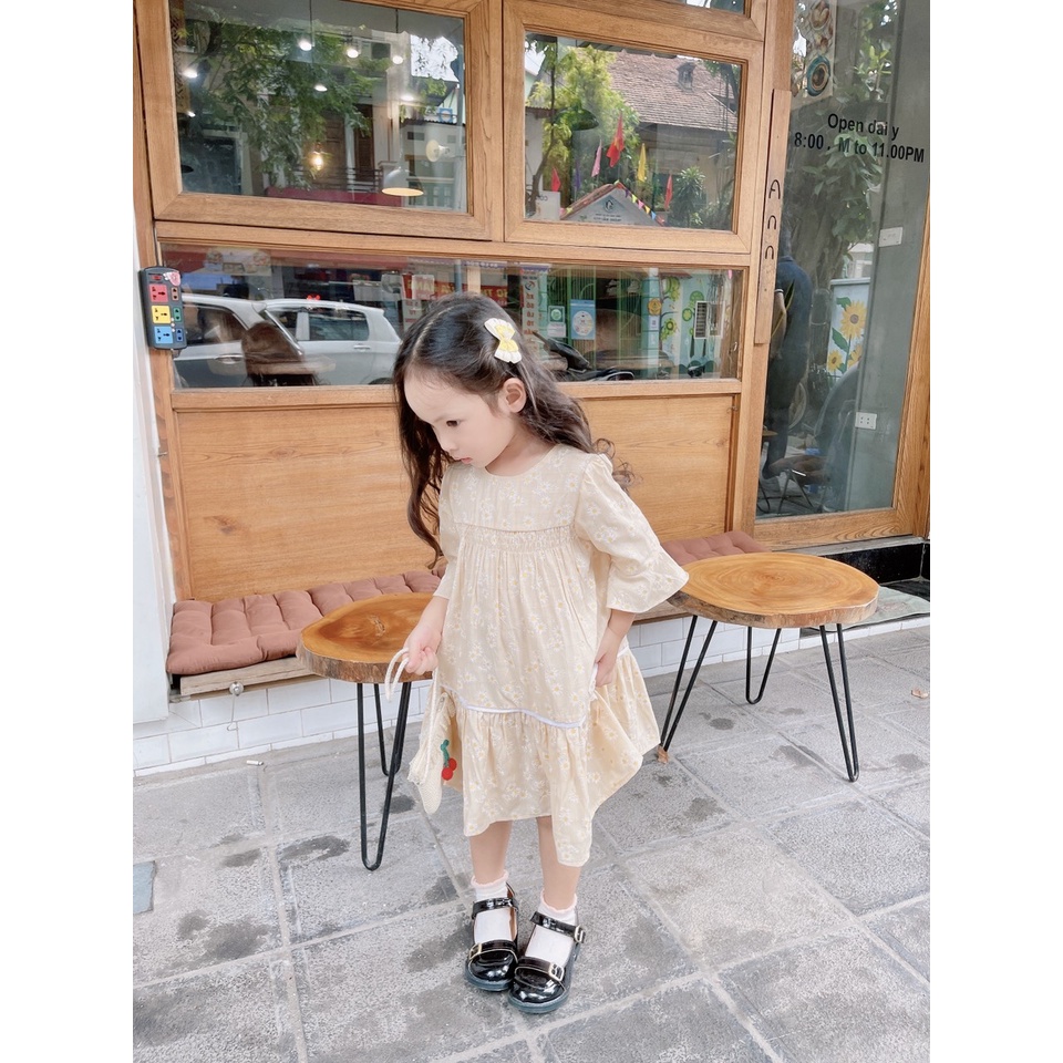 Đầm BabyDoll Bé Gái, Váy BabyDoll Bé Gái Tay Lỡ Họa Tiết Hoa Cúc Mùa Thu