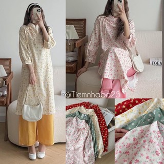 Áo dài cách tân hoa nhí nơ vai tay bồng