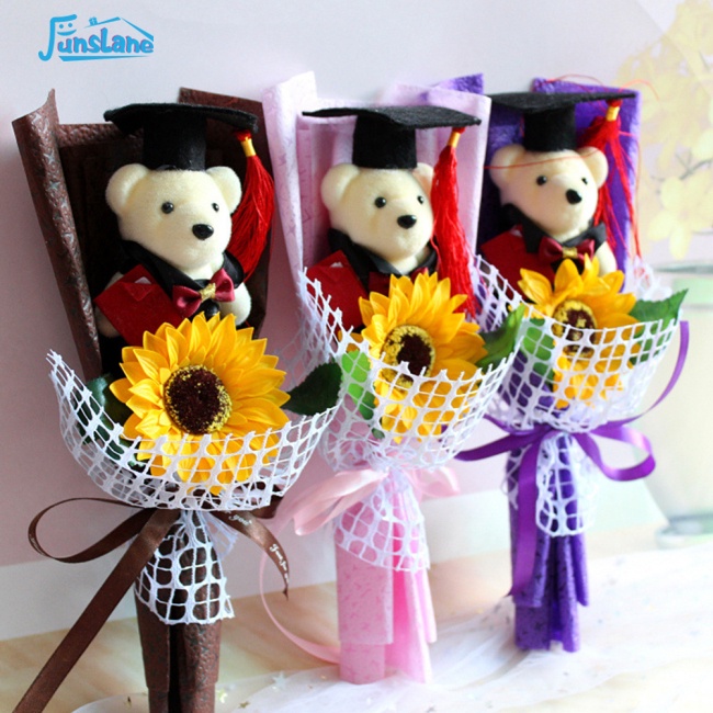 Bó hoa giả và gấu nhồi bông hoạt hình FUNSLANE phong cách lãng mạn dành cho trang trí làm quà tặng đám cưới tốt nghiệp