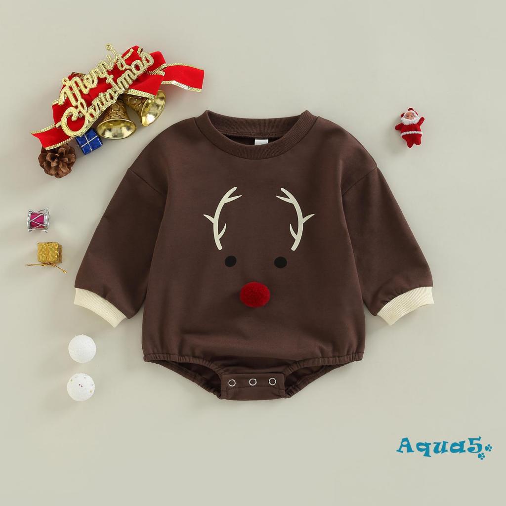 Bộ Áo Liền Quần Dài Tay In Hoạt Hình Giáng Sinh Cho Bé