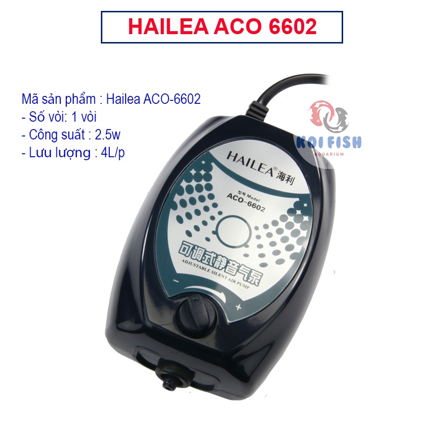 Máy sủi khí oxy 2 vòi cho bể cá cảnh Hailea Aco 6604 và 1 vòi Hailea Aco 6602 chạy siêu êm được tặng kèm dây, quả sủi