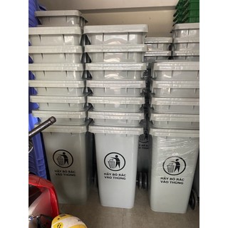 Thùng rác nhựa 120 lít màu xám.