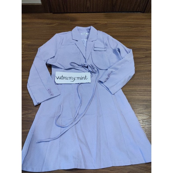 SẴN S M  Set Vest Croptop Váy Liền Tím Pastel