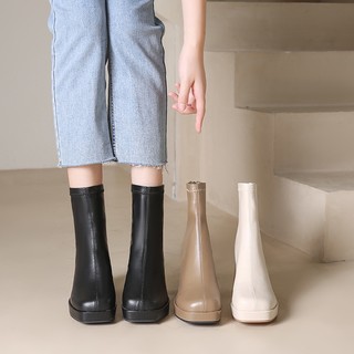 Boot ngắn giày bốt nữ cổ thấp boot nữ cổ thấp boot lửng boot mũi vuông boot lửng giày bốt cao gót dày dặn cổ thấp thời trang hàn quốc cho nữ size 34-43