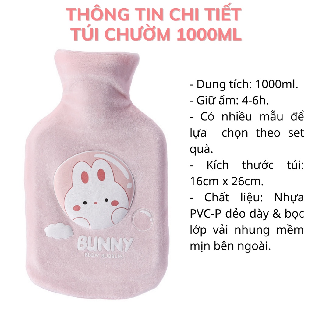SET QUÀ TẶNG 4 MÓN TORA - Túi chườm nóng giảm đau bụng kinh 1000ml dùng làm quà tặng sinh nhật, quà tặng bạn gái