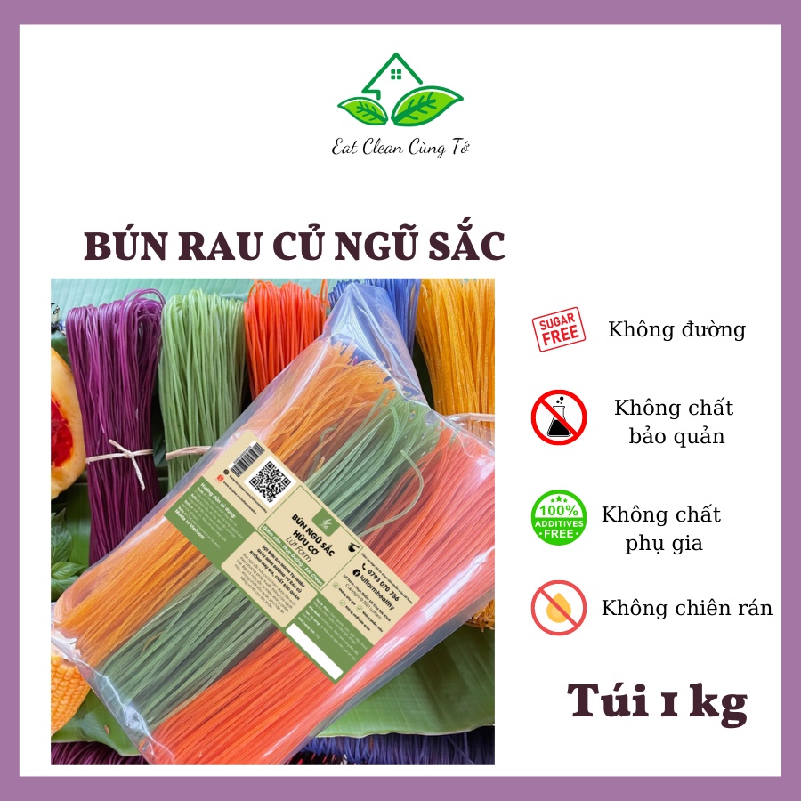Bún rau củ ngũ sắc- 100% từ rau củ tự nhiên, Gấc/Khoai tím/Chùm Ngây ...