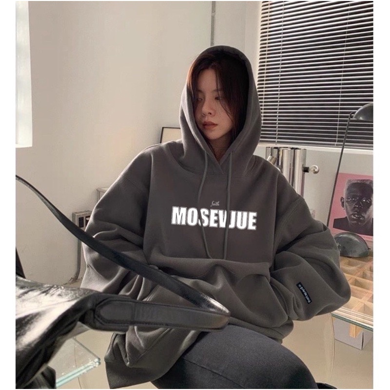 Áo Khoác HOODIE nỉ bông mũ to 2 lớp Unisex form rộng MOSEVJUE