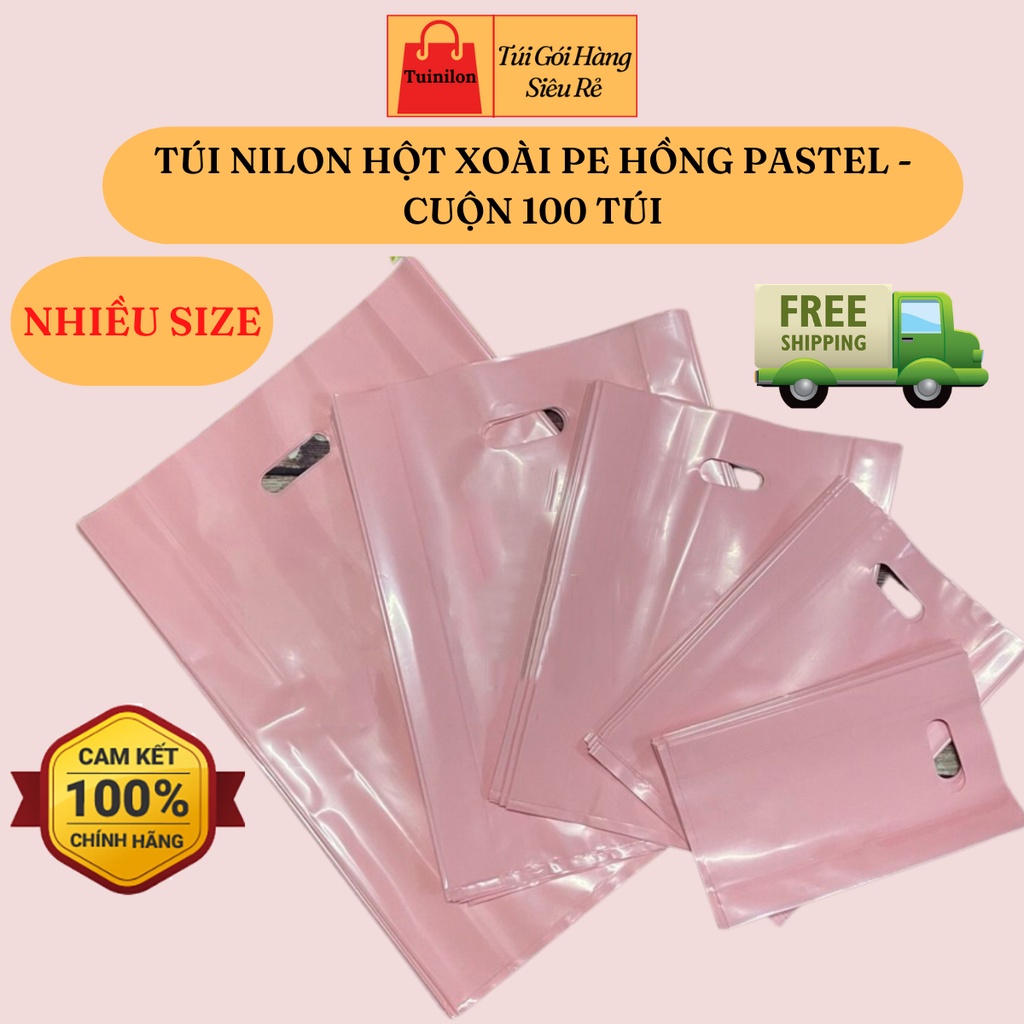 SET 100 Túi Gói Hàng Hồng Pastel Nilong PE Hột Xoài - Túi Ni Lông Tuinilon Đựng Quần Áo Giày Dép Thời Trang