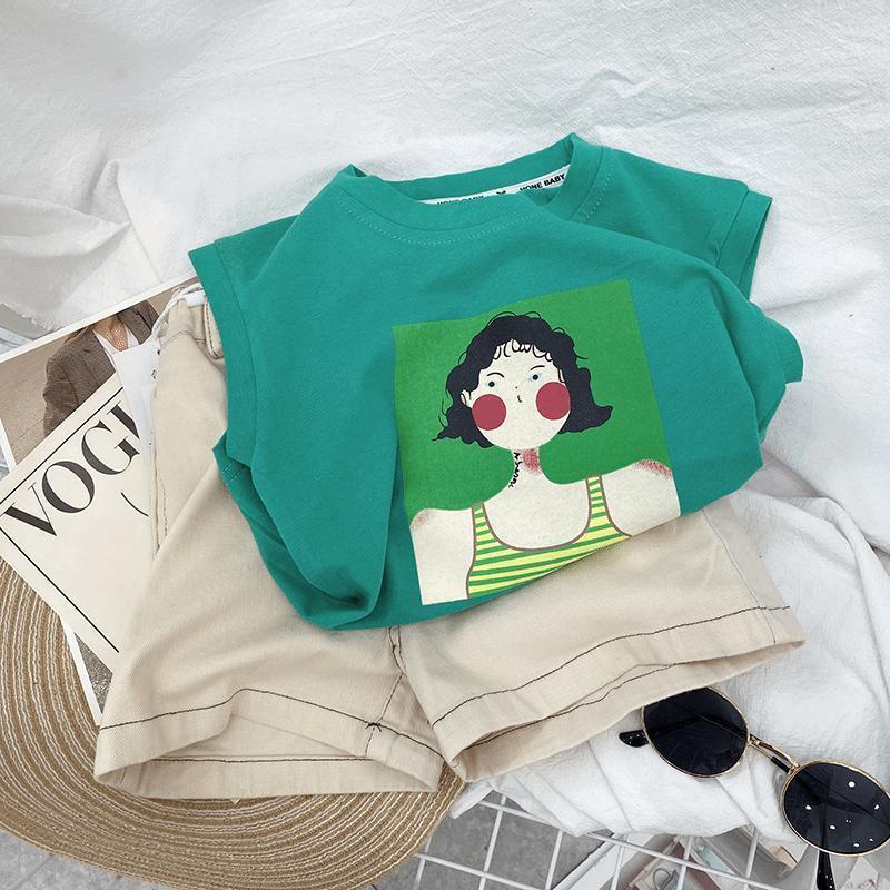 Áo Thun Cotton Không Tay In Họa Tiết Hoạt Hình Phong Cách Phương Tây Thời Trang Mùa Hè Cho Bé Gái