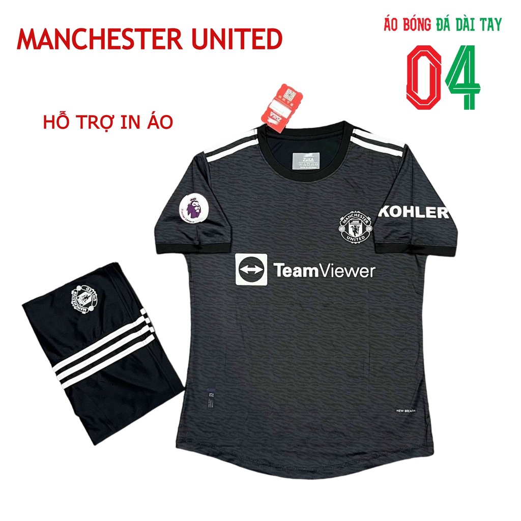 Bộ Quần Áo Bóng Đá Thun Thái CLB Manchester United Đen Viền Trắng