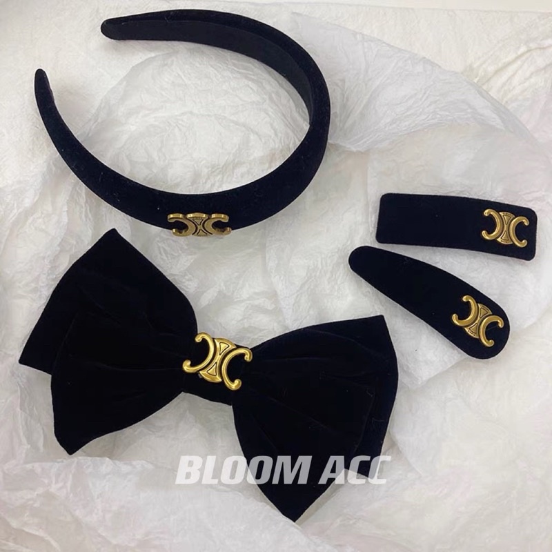 Set Bờm 4 chi tiết kẹp mái kẹp nơ dành cho nữ băng đô nhung hoạ tiết phong cách hàn quốc