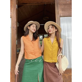 Áo sát nách nút bọc linen cói design