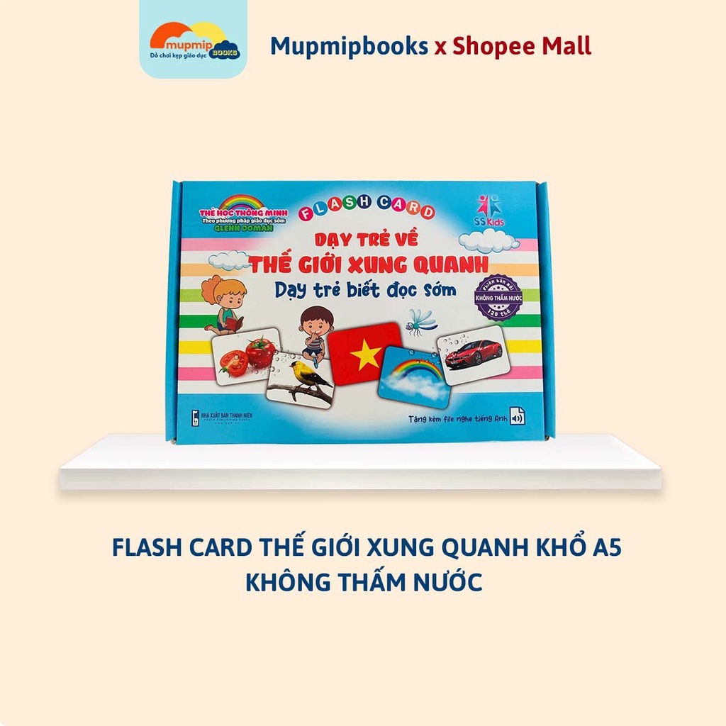 Bộ thẻ Flash card Việt Hà thế giới xung quanh 16 chủ đề không thấm nước có file nghe khổ A5 (BÌA XANH bộ lẻ)
