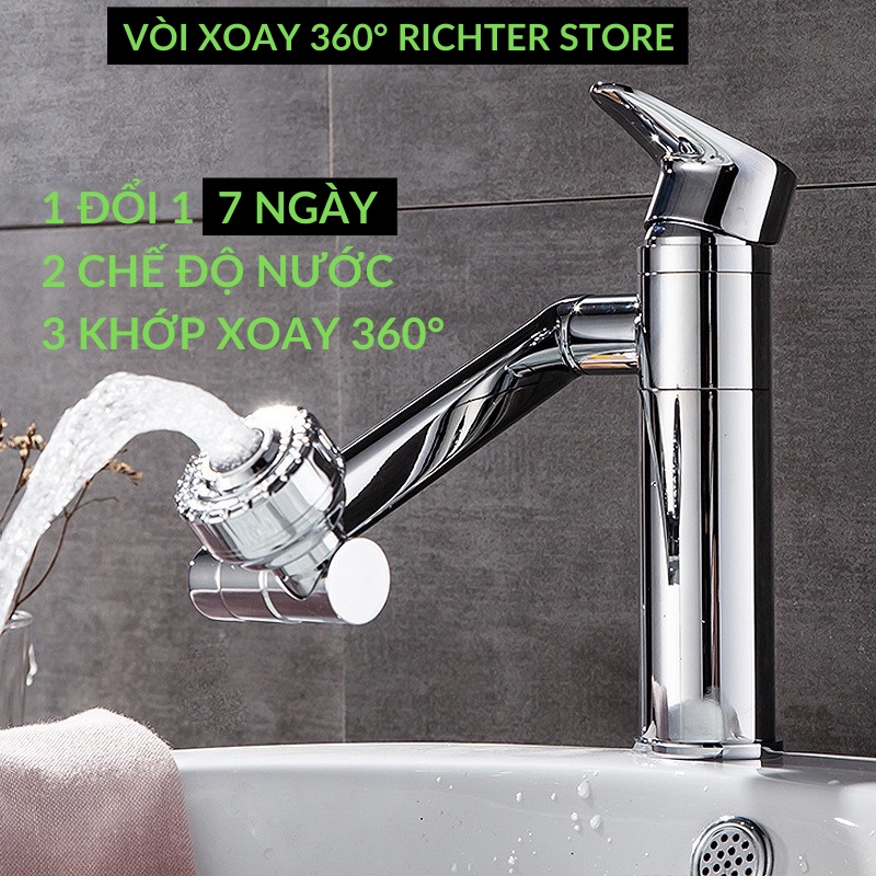 Vòi lavabo nóng lạnh richter store inox 304 dùng rửa mặt, rửa bát - Vòi nước bồn rửa chén xoay 360 có 2 chế độ