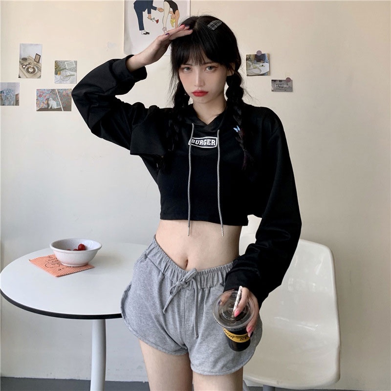 Áo hoodie YEYA dáng ngắn tay dài phong cách hip hop đường phố cho nữ