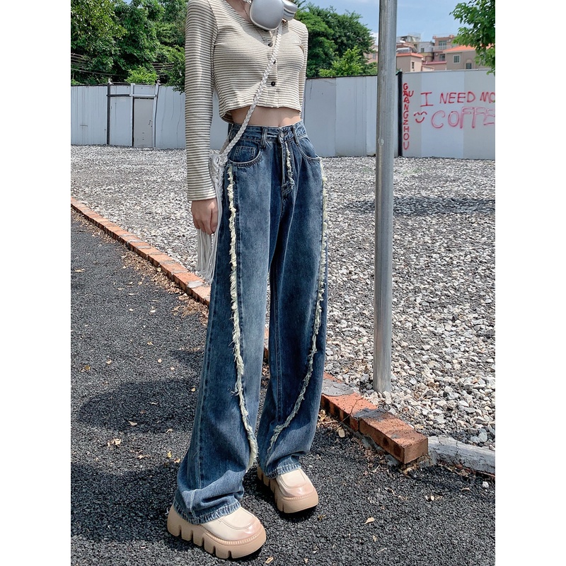 Quần Jean Dài Ống Rộng Màu Trơn Thời Trang Hàn Quốc 2023 Cá Tính Cho Nữ