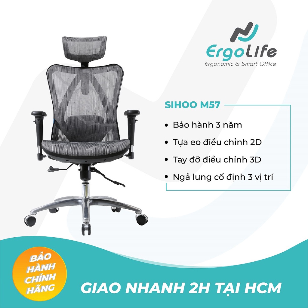 GHẾ VĂN PHÒNG THIẾT KẾ CÔNG THÁI HỌC ERGONOMIC SIHOO M57 [PHÂN PHỐI CH TỪ ERGOLIFE]
