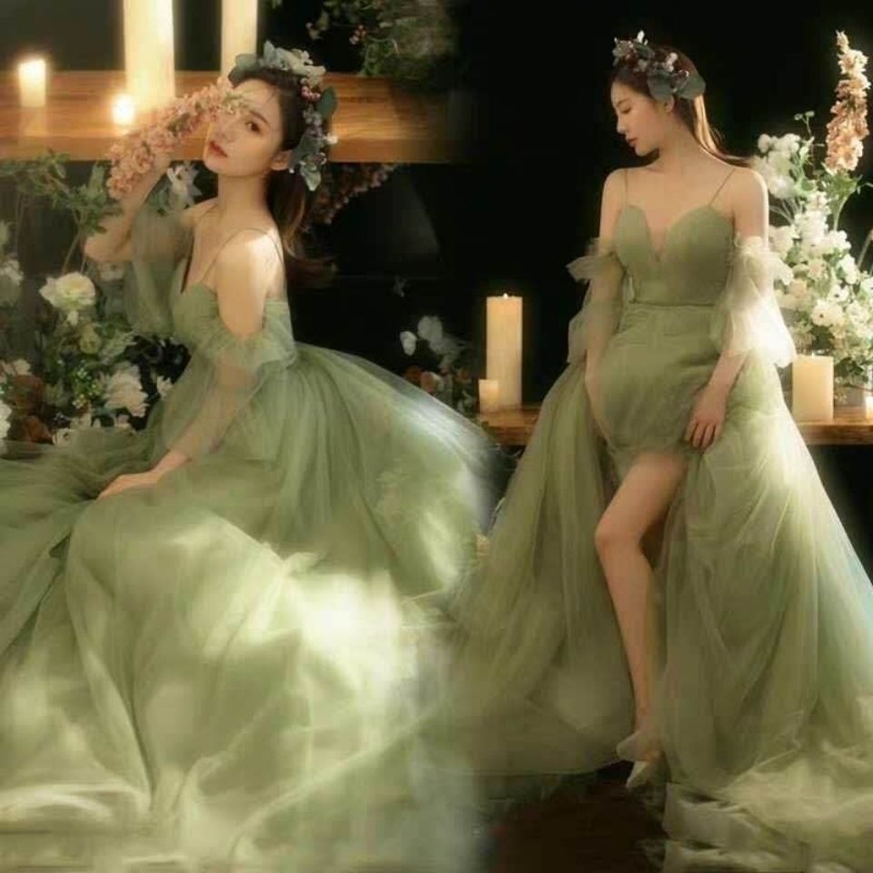 ⭐Hàng Có Sẵn Bán Chạy⭐Mori Đầm Cưới Màu Xanh Lá Nhạt Chủ Đề Studio Chụp Ảnh Du Lịch Định Vị Vị Trí Làm Nền Chụp Ảnh Cưới