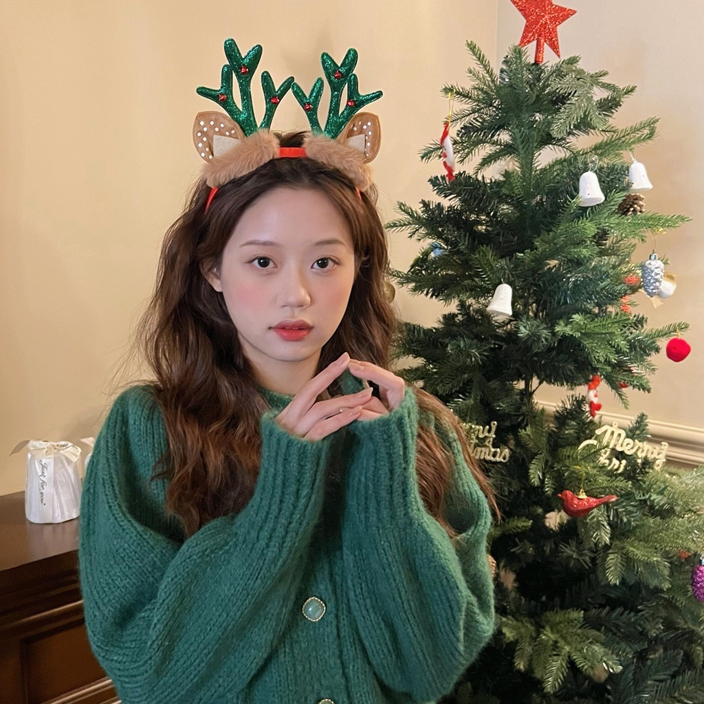 Băng Đô Cài Tóc Hình Sừng Tuần Lộc Bằng Lông Nhung Dễ Thương Xinh Xắn