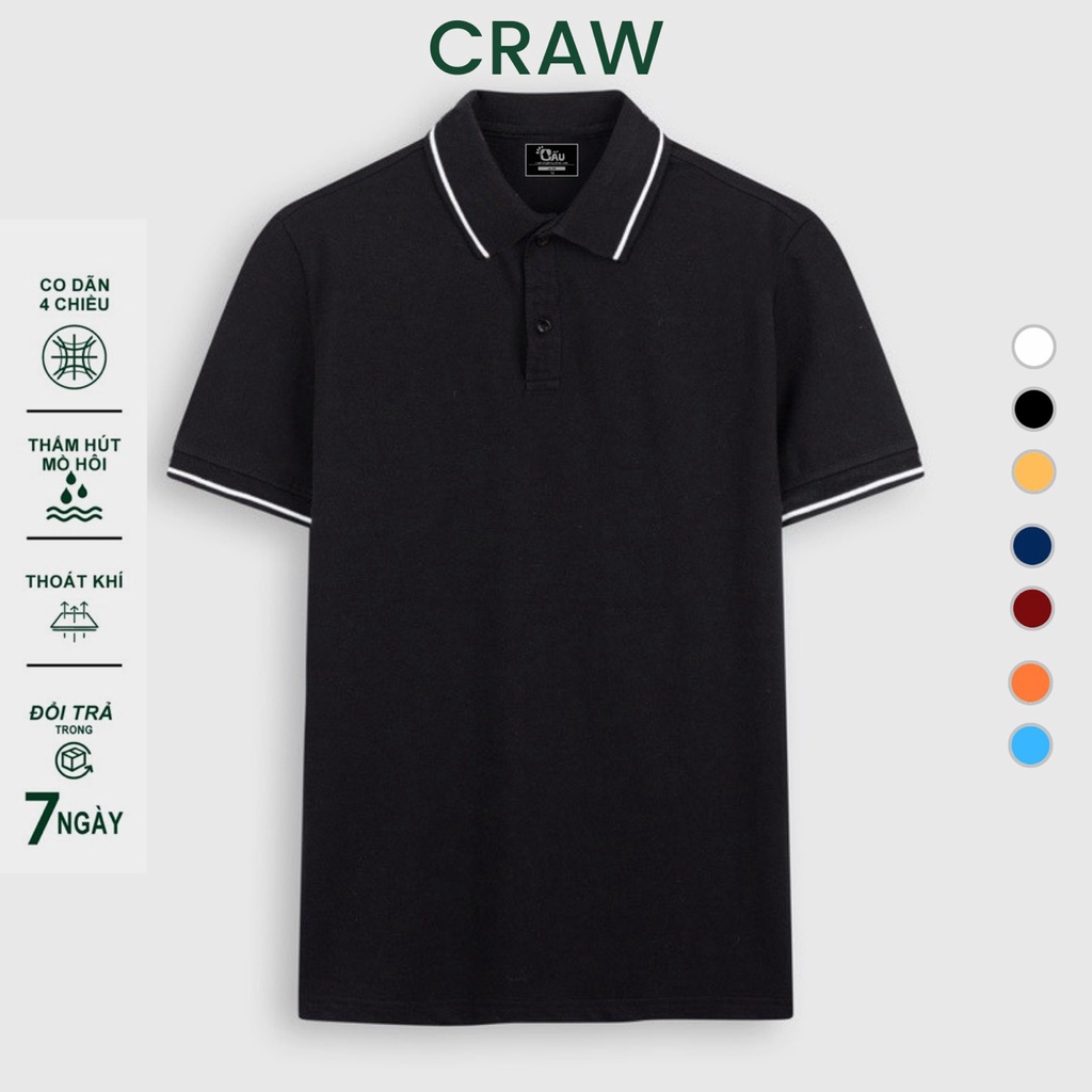 Áo thun Polo CRAW Unisex vải cá sấu co dãn 4 chiều dày dặn form gerular fit - PL 1Sọc