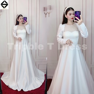 Đầm maxi cưới đi bàn nhẹ nhàng TRIPBLE T DRESS tay dài kết cườm cổ - size S/M/L -MS421V
