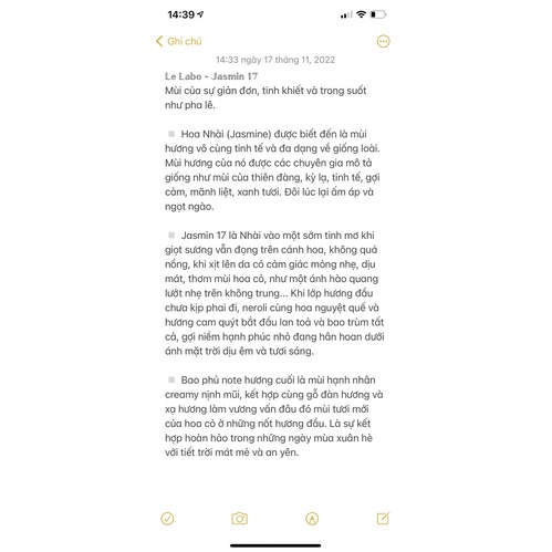 Vial nước hoa Le Labo : The Noir 29 - Tonka 25 - Jasmin 17 - Another 13 - Santal 33 ... 0.75ml chính hãng