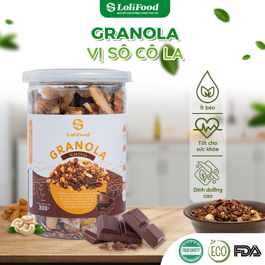 Granola Ăn Kiêng hạt granola Giảm cân Lolifood Nhiều Hạt Vị Socola 300g Mật Dừa Nước Dịu Ngọt Thơm Ngon