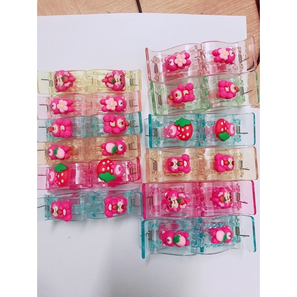 Sỉ 12 kẹp 3răng, 5răng mẫu gấu Hồng quả dâu