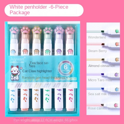Set 6 Cây Bút Dạ Quang Hình Chân Mèo Dễ Thương Cho Học Sinh