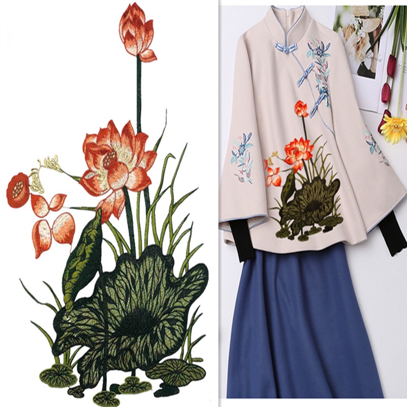 Miếng Vải Thêu Hình Hoa Sen Cỡ Lớn Trang Trí Quần Áo diy Thời Trang