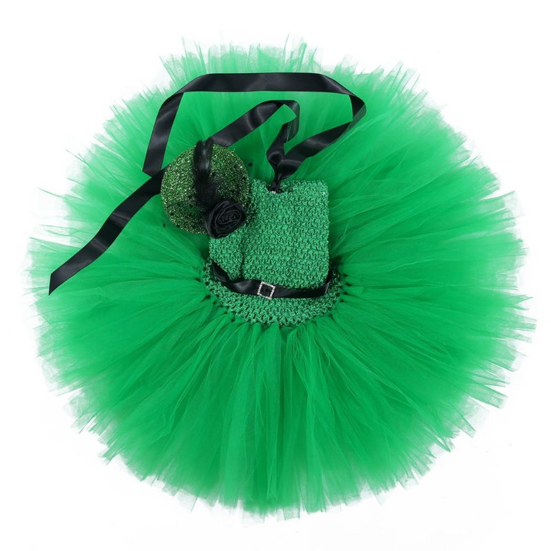 Bộ Trang Phục Hóa Trang Gồm Đầm Tutu Màu Xanh Lá + Mũ Mini Phối Lông Vũ