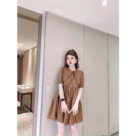 Đầm nữ babydoll đầm cổ lá bèo to dầm nữ xòe đầm nữ xếp tầng , đầm kate nữ măc thường dễ thương