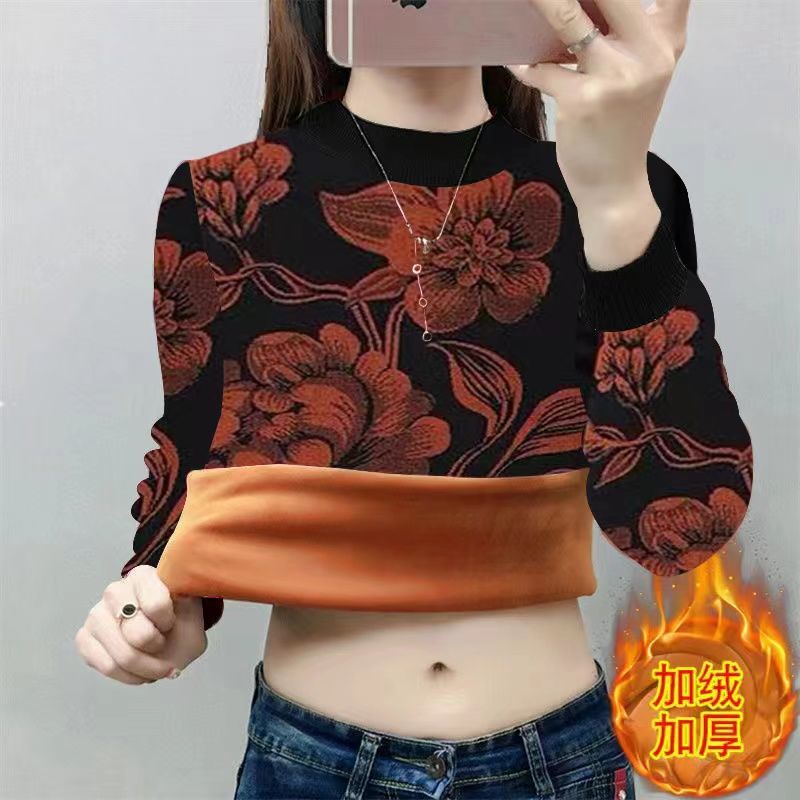 Áo Thun Dài Tay Lót Lông Cừu Dày Dặn Phong Cách Phương Tây Thời Trang Mùa Đông 2022 Cho Nữ