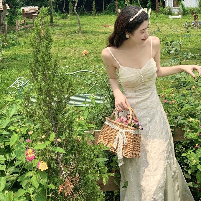 Đầm dự tiệc hai dây dáng dài Vintage tiểu thư sang chảnh thời trang-7shine