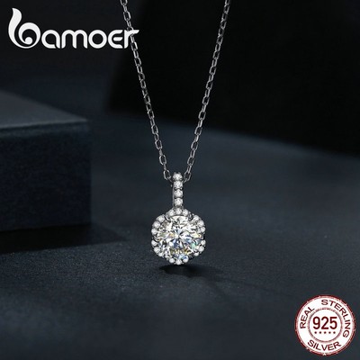Vòng cổ Bamoer VVS1 bằng bạc 925 đính đá carat moissanite cao cấp thích hợp làm quà tặng cho nam và nữ MSN007