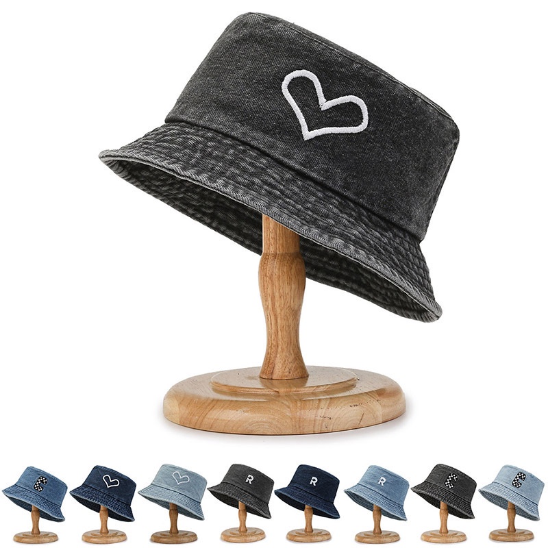 HMH®Mũ denim trào lưu phong cách mới Hàn Quốc thêu tay trái tim thời trang dành cho nứ