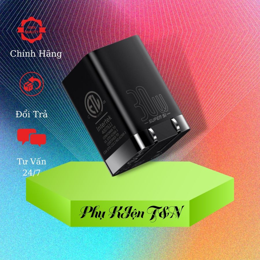 Củ Sạc Nhanh Baseus 30W 2 Cổng C+U Super Si Pro,1C 30W,Hỗ Trợ PD3.0/QC3.0/PPS,Cho13 Pro 14 Pro Max 27W 30W Laptop