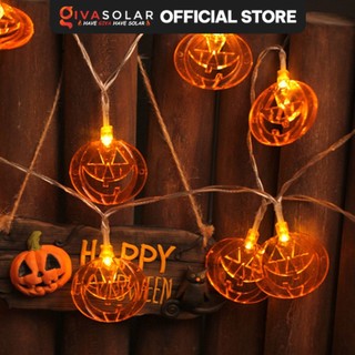 Dây đèn led trang trí ngoài trời Halloween hình bí ngô dùng năng lượng mặt trời GIVASOLAR GV-PHSL-1