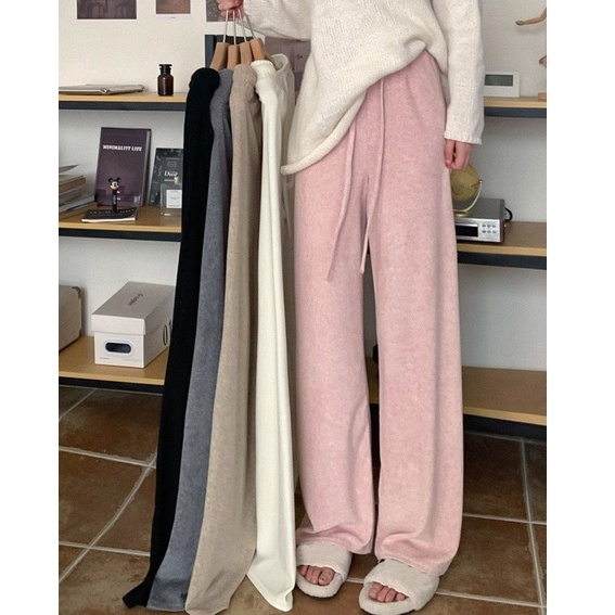 Quần dài SUXI ống rộng lưng cao phối dây rút thời trang mùa thu cho nữ có size lớn