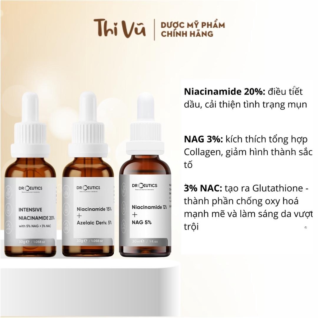 Tinh chất Serum B3 Niacinamide DrCeutics giảm thâm, sáng da, kiềm dầu 30ml 100ml - Thi Vũ