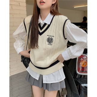 (Hàng Đẹp)Ảnh thật 4 hình cuối-Áo gile len nữ sinh Hàn Quốc Ulzzang