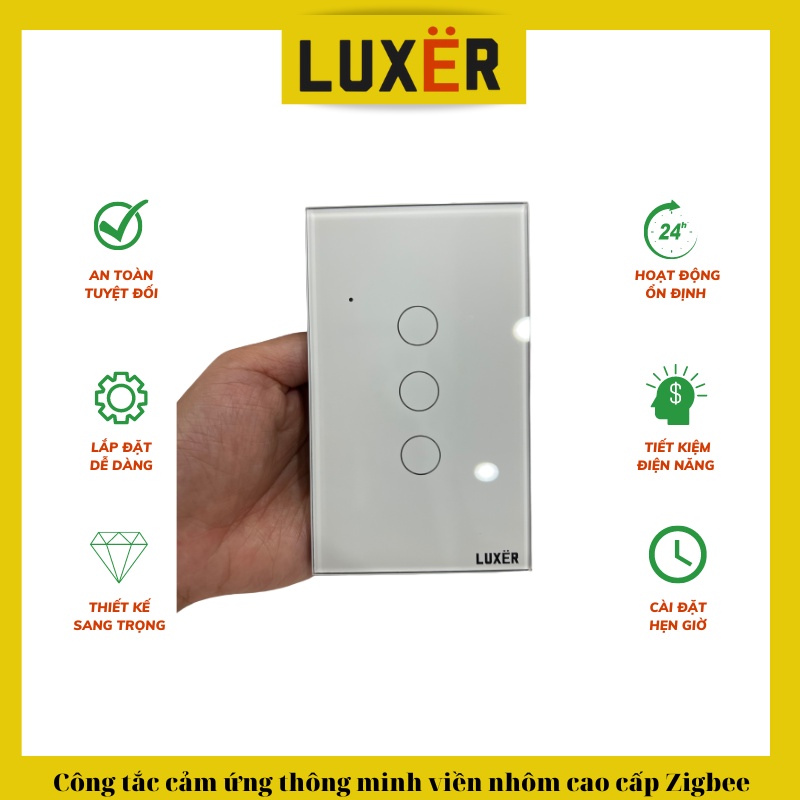 Công tắc thông minh điều khiển từ xa wifi hẹn giờ cảm ứng cao cấp 3 kênh Luxer CCW3
