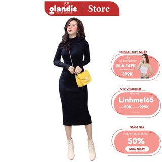 Váy len body cổ 3 phân dài 110cm Glandie dáng dài qua gối, chất len dày dặn