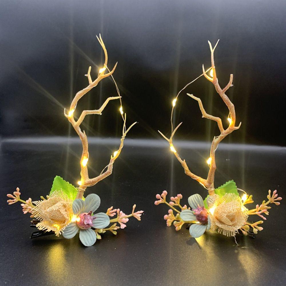 ROSE Kẹp Tóc Hình Sừng Tuần Lộc Giáng Sinh Có Đèn Led Cho Nữ
