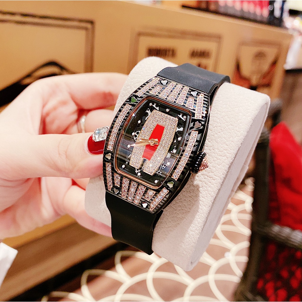 Đồng Hồ Nữ Hanboro HBR977 Đá Thưa , Dây Cao Su Màu Đen , Size 36mm fullbox