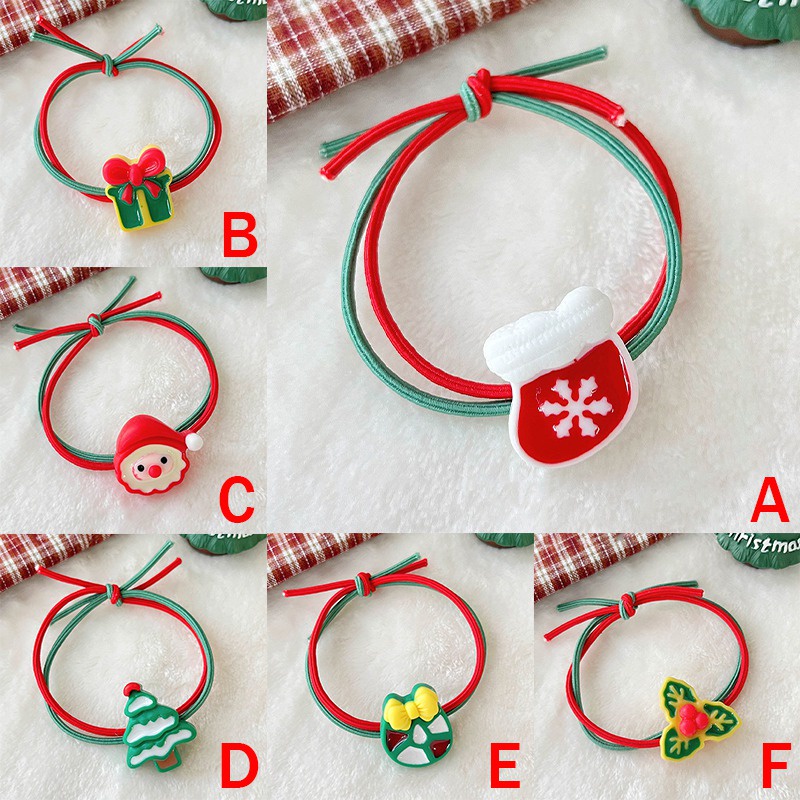 Dây Cột Tóc Hai Sợi Màu Sắc Ngọt Ngào Phong Cách Giáng Sinh