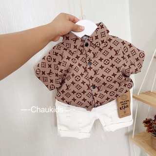 Bộ sơ mi L.V thời thượng cho bé